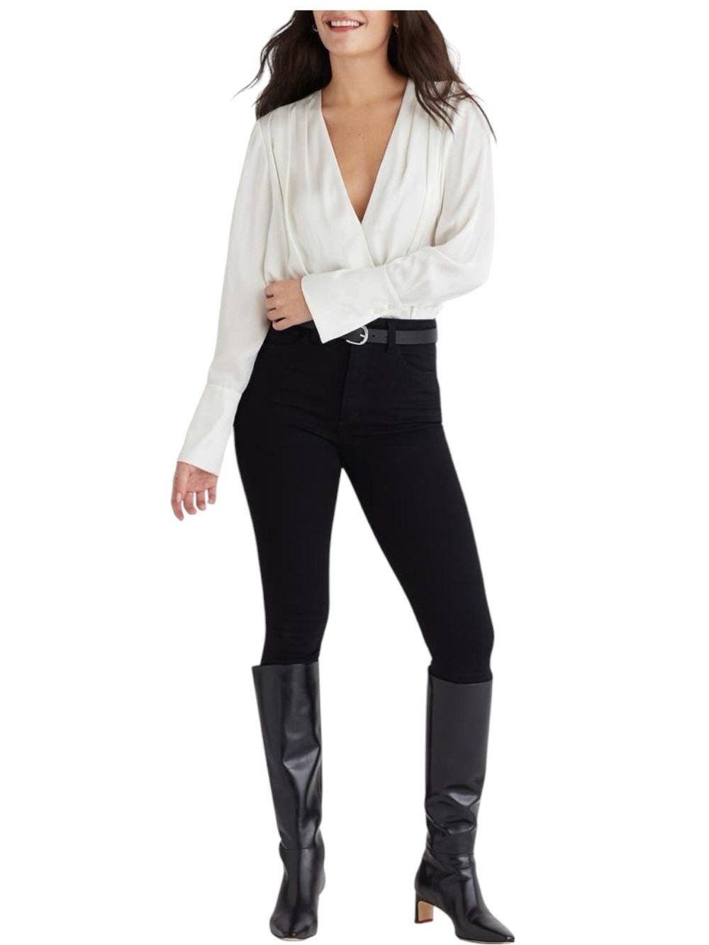 Favorite Daughter “The Date Blouse” Ivory Satin Bodysuit NWT Size Medium